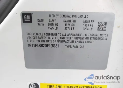 2013 Chevrolet Malibu Eco Premium Audio z USA, uszkodzony, nr VIN 1G11F5RR2DF105331